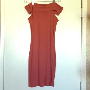 Coral Off The Shoulder Bodycon Dress